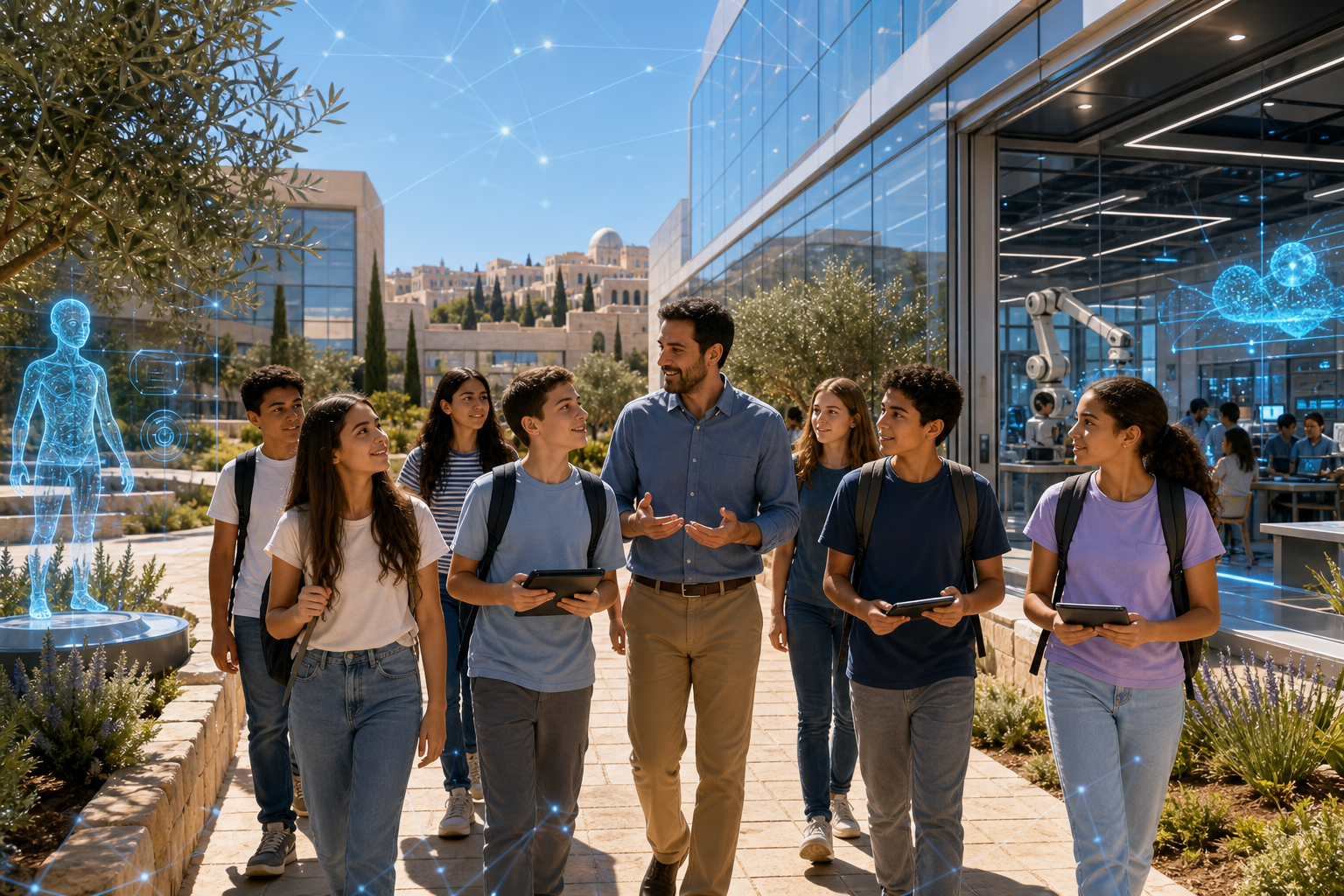 תלמידים בסיור השראה בסביבת הייטק מודרנית