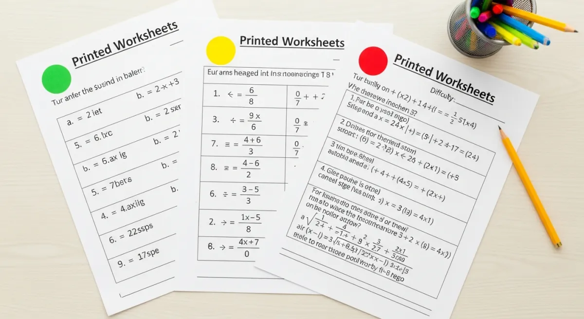 דפי עבודה בשלוש רמות קושי שנוצרו עם AI
